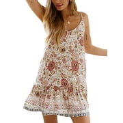 SHIBEVER Women Sleeveless Dress Summer Floral Bohemian V Neck Button Down Flowy Dresses