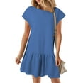 thumbnail image 1 of SHIBEVER Womens Dresses Summer Casual Ruffle Hem Babydoll Mini Dress Comfy Cap Sleeve Solid Color Loose Shirt Dresses, 1 of 9
