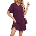 thumbnail image 1 of SHIBEVER Womens Dresses Summer Short Sleeve Mini Dress Casual Crewneck Ruffle Hem Smock Swimming Skirts Loose Shirt Dresses, 1 of 9