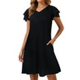 thumbnail image 1 of SHIBEVER Womens Dresses Summer Midi Short Sleeve Dresses for Women Black Maxi V Neck Casual Bohemian Pocket Dress Dressy Comfort Flowy Maxi Dresses XXL, 1 of 9