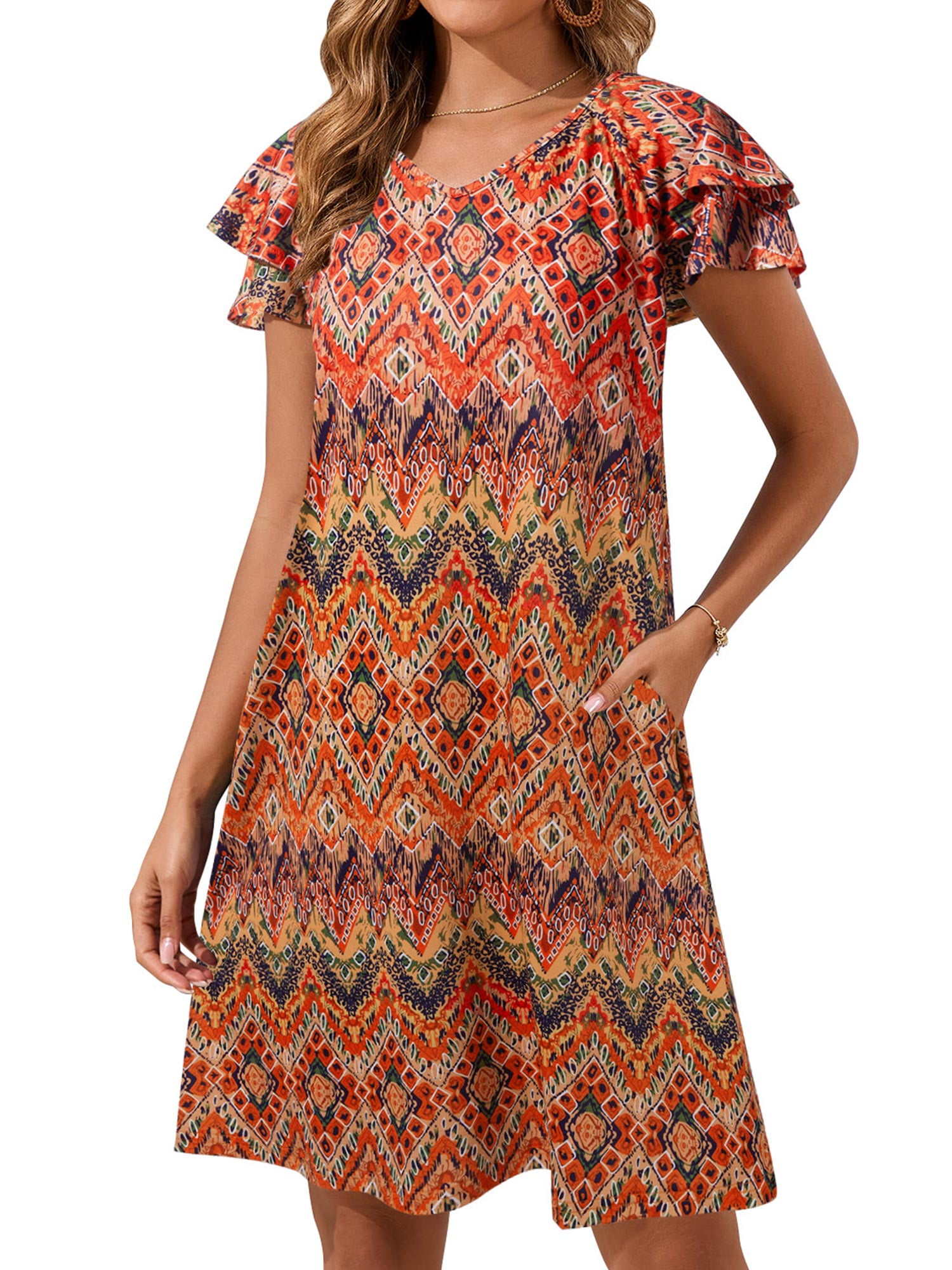 SHIBEVER Womens Dresses Summer Midi Short Sleeve Dresses for Women Boho ...