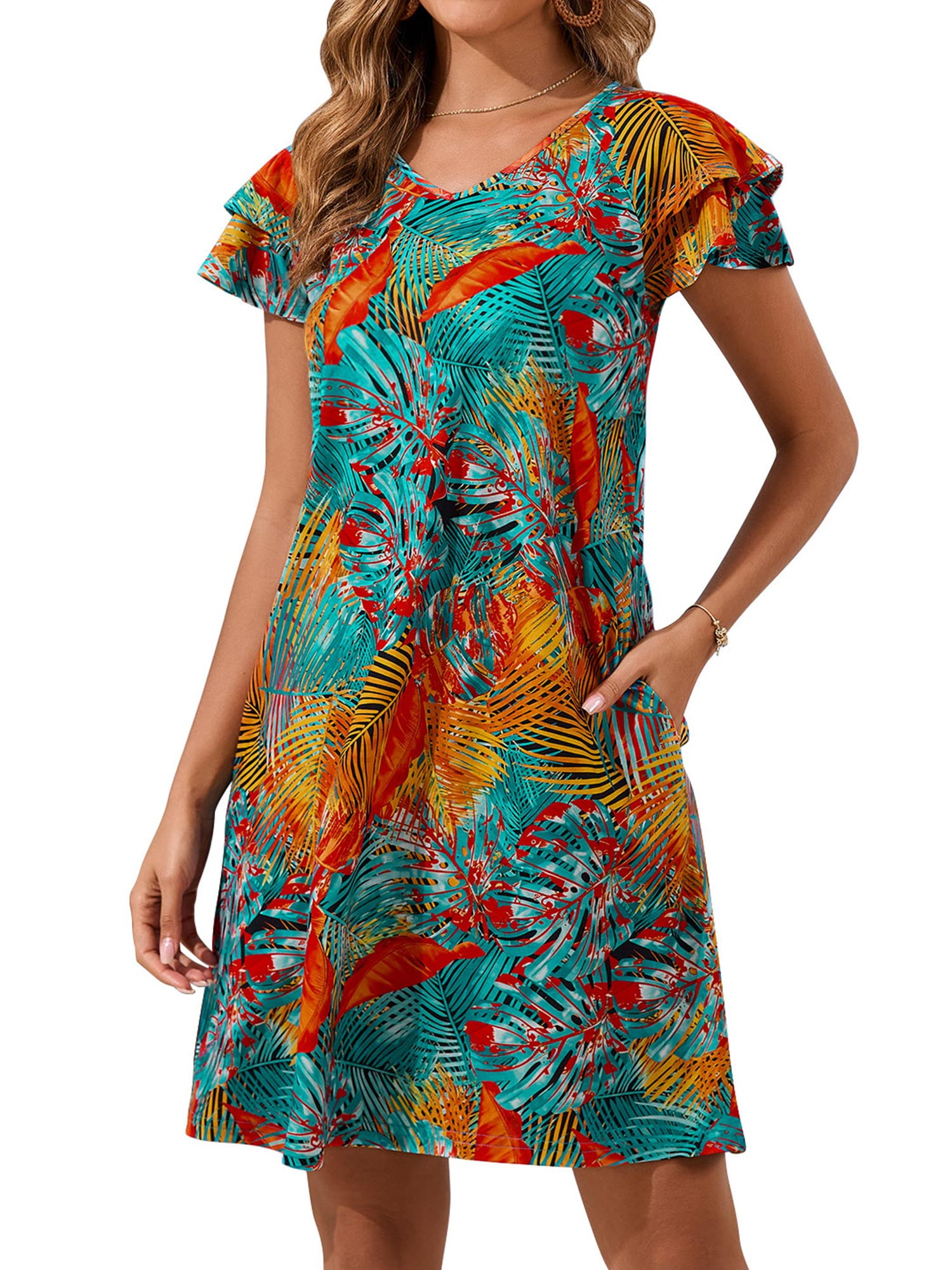 SHIBEVER Womens Dresses Summer Midi Short Sleeve Dresses for Women ...
