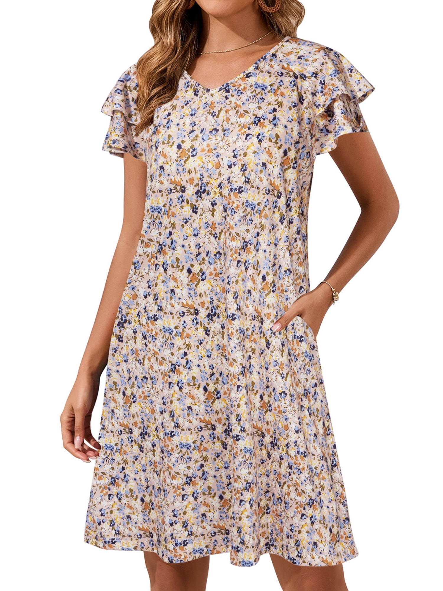 SHIBEVER Womens Dresses Summer Midi Short Sleeve Dresses for Women Pink ...