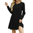 thumbnail image 1 of SHIBEVER Womens Fall Dresses Casual Crew Neck Long Sleeve Mini Dresses for Women Comfy Ruffle Hem Solid Color Loose Shirt Dress, 1 of 5