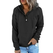 SHIBEVER Women Hoodie Casual Long Sleeves Tops Fashion Hooded Sweatshirt Soild Black Loose Hoodies for Women Clothes with Pocket Size XL