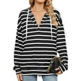 thumbnail image 1 of SHIBEVER Womens Hoodies Long Sleeve Tops Striped Color Block V Neck Shirts Hooded Sweatshirts for Women Pullover Tops Loose Fall Clothing Lightweight Casual Tunic Tops, 1 of 7