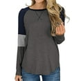 thumbnail image 1 of SHIBEVER Womens Long Sleeve Tops Casual Fall T shirts Fashion Crew Neck Striped Color Block Shirts Tunic Tops Trendy Gray Blouses XL, 1 of 10