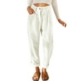 thumbnail image 1 of SHIBEVER Womens Pants High Waisted Work Corduroy Pants Fall Streetwear Straight Leg Trousers Loose Fit Slacks with Pockets White, 1 of 4