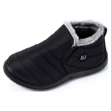 SHIBEVER Womens Snow Boots Warm Faux Fur Lined Ankle Booties Winter Slip on Waterproof Boots Comfortable Non-Slip OutdoorShoes Black Size 8.5