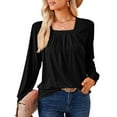 thumbnail image 1 of SHIBEVER Womens Square Neck Long Sleeve Pleated Tunic Casual Blouses, 1 of 1