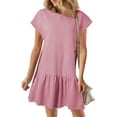 thumbnail image 1 of SHIBEVER Womens Summer Dress Casual Ruffle Hem Babydoll T Shirt Dresses for Women Comfy Cap Sleeve Loose Mini Dresses, 1 of 9