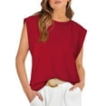 thumbnail image 1 of SHIBEVER Womens Summer Tops Casual Loose Fit Cap Sleeve Tshirts Basic Crew Neck Shirts Trendy Plain Color Red Tops for Womens Clothes Tee, 1 of 6