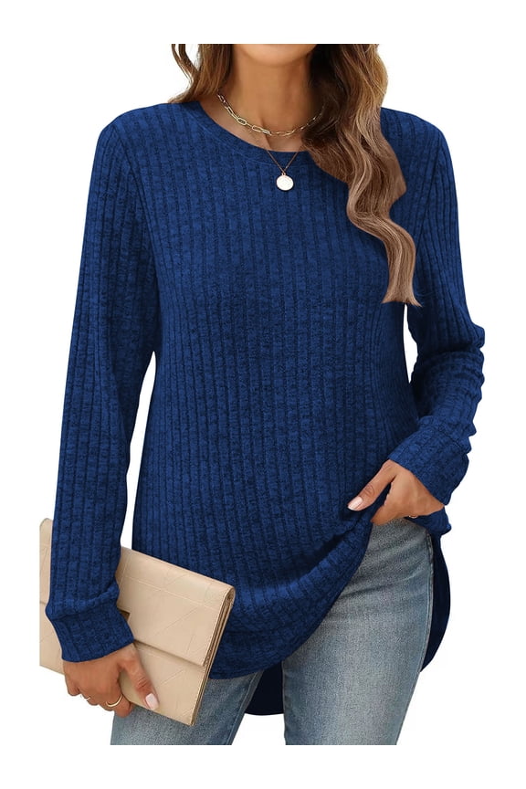 Womens Sweaters Long Sleeve Tops Fall Crewneck Side Spilt Shirts Winter Lightweight Sweaters for Women Tops Dressy Casual Blouses