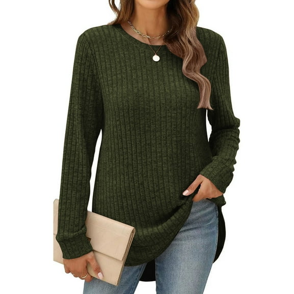 SHIBEVER Womens Sweaters Long Sleeve Casual Tops Fall Crew Neck Shirts Lightweight Pullover Sweatshirts for Women Winter Tops Dressy Blouses