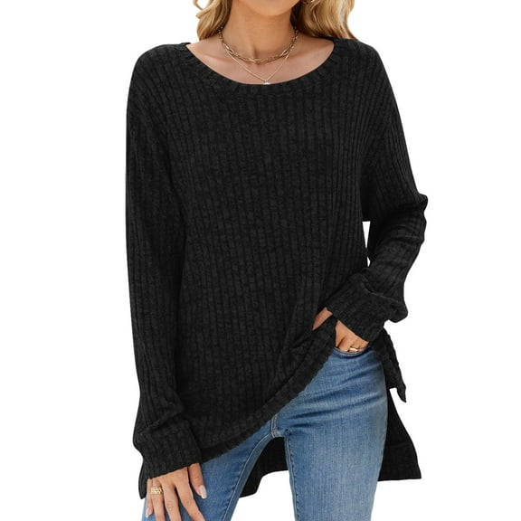 SHIBEVER Womens Sweaters Tops Black Fall Fashion Long Sleeve Tunic Lightweight Sweaters for Women Tops Dressy Casual Black Pullover Blouse Size XL