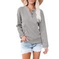 thumbnail image 1 of SHIBEVER Womens Sweatshirt Long Sleeve Tops 2024 fall solid color button Down Ribbed Knit Casual V Neck Shirts Blouse gray M, 1 of 1