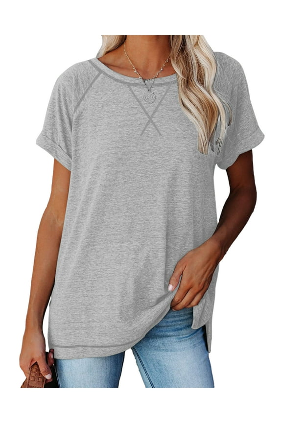 Womens T-Shirts Summer Short Sleeve Tops Trendy Loose Tunic Tops Ladies Tee Shirts Cute Crewneck Tops Blouses Grey M