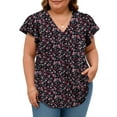 thumbnail image 1 of SHIBEVER Womens Tops Plus Size Short Sleeve Summer Floral Top V Neck Tops for women Basic Loose Tees Shirts for Women Casual Clothes Pinkish-black XXXL, 1 of 6