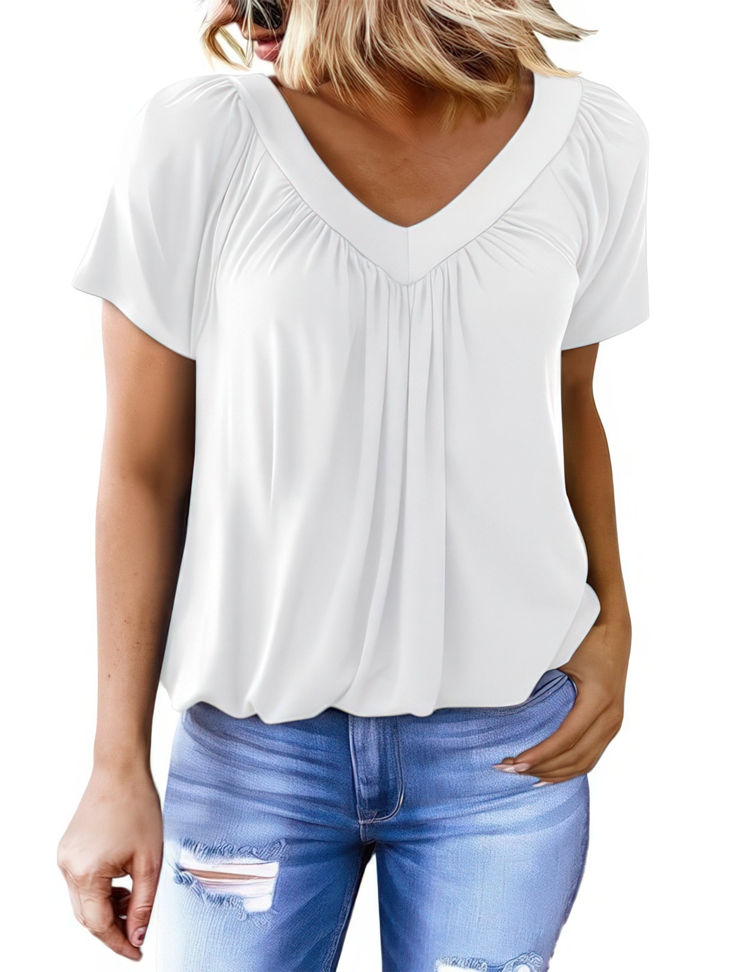 SHIBEVER Womens Tops Short Sleeve Summer Casual Basic V Neck T Shirts ...