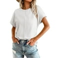 thumbnail image 1 of SHIBEVER Womens Tops Short Sleeve Summer Top Basic Scoop Neck Top for Ladies Tee Shirt for Women Top for Women Clothes White Round Neck M, 1 of 6