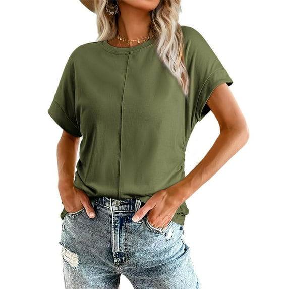 SHIBEVER Womens Tops Short Sleeve Summer Top Crew Neck Top for Women Basic T Shirts for Women Clothes Round Neck Trendy Green S