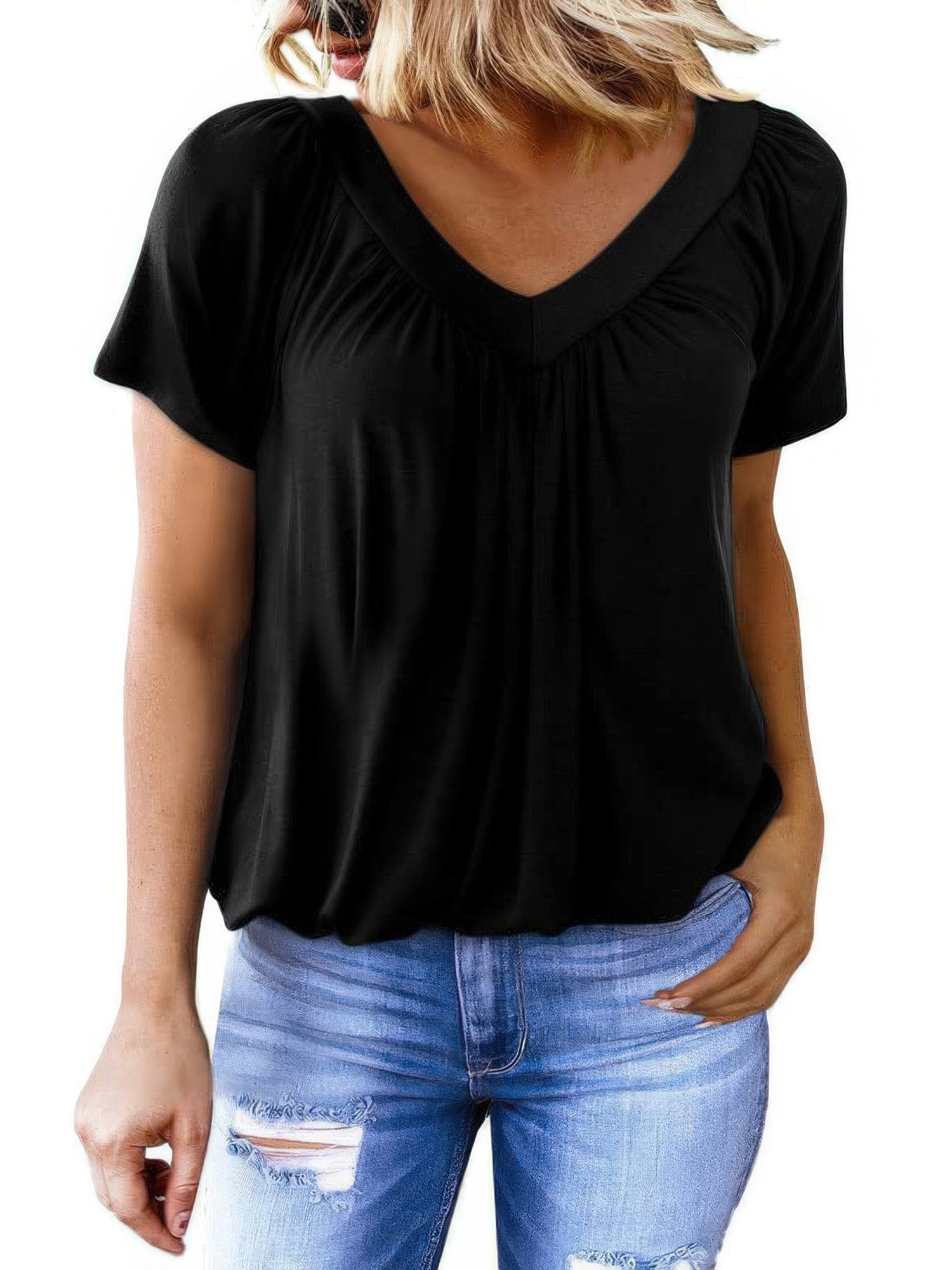 SHIBEVER Womens Tops Short Sleeve Summer Top V Neck T Shirts for Women ...