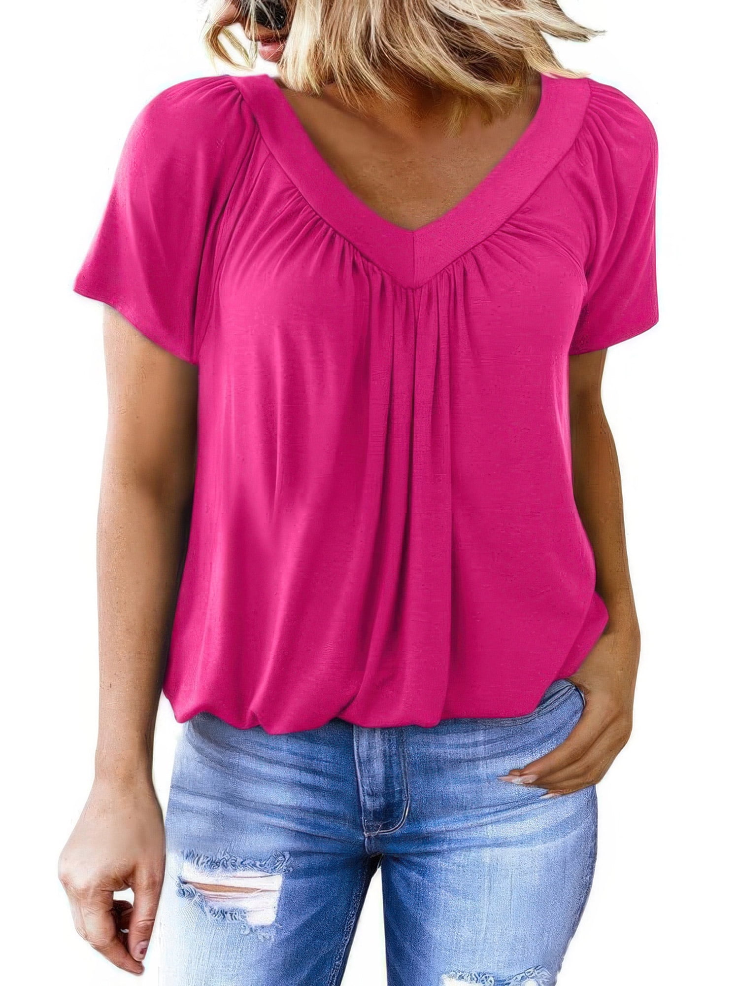 SHIBEVER Womens Tops Short Sleeve Summer Top V Neck T Shirts for Women ...