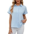 thumbnail image 1 of SHIBEVER Womens Tops Summer Blouse for Women Short Sleeve Summer Blouses Button-down Shirts for Ladies Tops and Blouses Light Blue XXL, 1 of 8