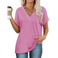 thumbnail image 1 of SHIBEVER Womens Tops Summer Short Sleeve Shirts for Women Casual V Neck Tops for Women Pink Loose Fit Soft T Shirts for Women L, 1 of 7
