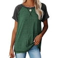 thumbnail image 1 of SHIBEVER Womens Tops Summer Short Sleeve T Shirts Casual Loose Side Slit Tunic Tops Striped Crewneck Color Block T-Shirts Ladies Blouses Green XXL, 1 of 5