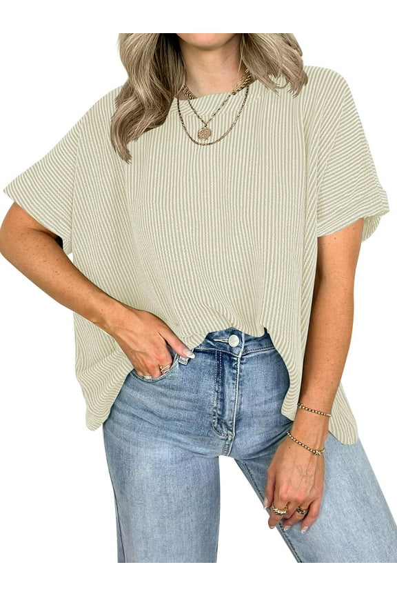 Womens Tops for Women Summer Short Sleeve Crew Neck Tops for Women Tunic Basic Loose Tees Shirts for Women Casual Clothes Beige Apricot XL
