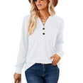 thumbnail image 1 of SHIBEVER Women Fall Tops V Neck Shirts Long Sleeve Button Down Tunic Tops Henley Blouses Loose Fit Basic T Shirt Casual Solid Color White Size S, 1 of 5