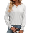 thumbnail image 1 of SHIBEVER Womens shirts Long Sleeve Tops V Neck Dressy Blouses Loose Shirts solid color Casual Bat Sleeve fall clothes for women white, 1 of 4