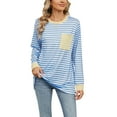 thumbnail image 1 of SHIBEVER women sweatshirt Striped Oversized top Long Sleeve Crewneck Hoodies Shirts 2024 Fall Pullover Top Trendy Preppy Clothes Blue white XXL, 1 of 3