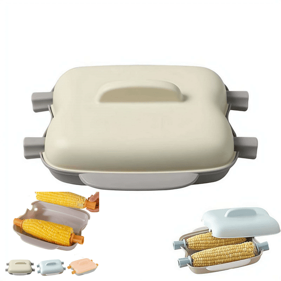 SHIBUN Microwave Corn Steamer for 2 Cobs, Portable Steaming Tool with Lid and Handles for Vegetables, Kitchen Cooking