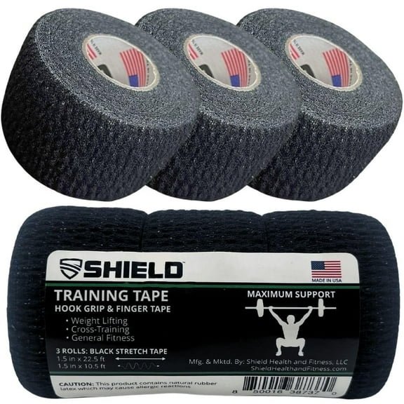 SHIELD | Weightlifting Tape | Black, Non-Slip Athletic Tape - 3 Pack