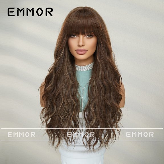 SHIEN Cross-Border Spring Festival New Fashion Energetic Bangs Water Wave Long Curly Wig Full Head Hairstyle Wigs