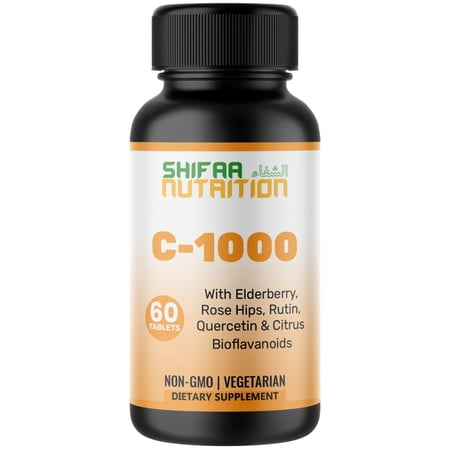 SHIFAA NUTRITION Vitamin C Supplement, Halal Tablets, 1000mg, 60 Ct – Immune Support