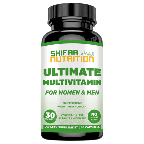 Shifaa Nutrition Halal Ultimate Multivitamin for Adults with 70+ Nutrients, 42 Fruits & Veggies Non-GMO Daily Supplement