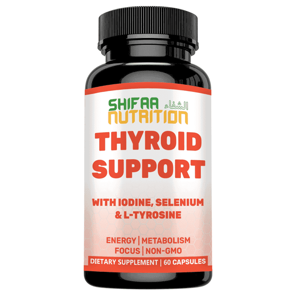 Shifaa Nutrition Thyroid Support Supplement with B12, Iodine & Selenium, Halal Non-GMO Capsules, 30 Ct Supports Energy, Focus & Metabolism