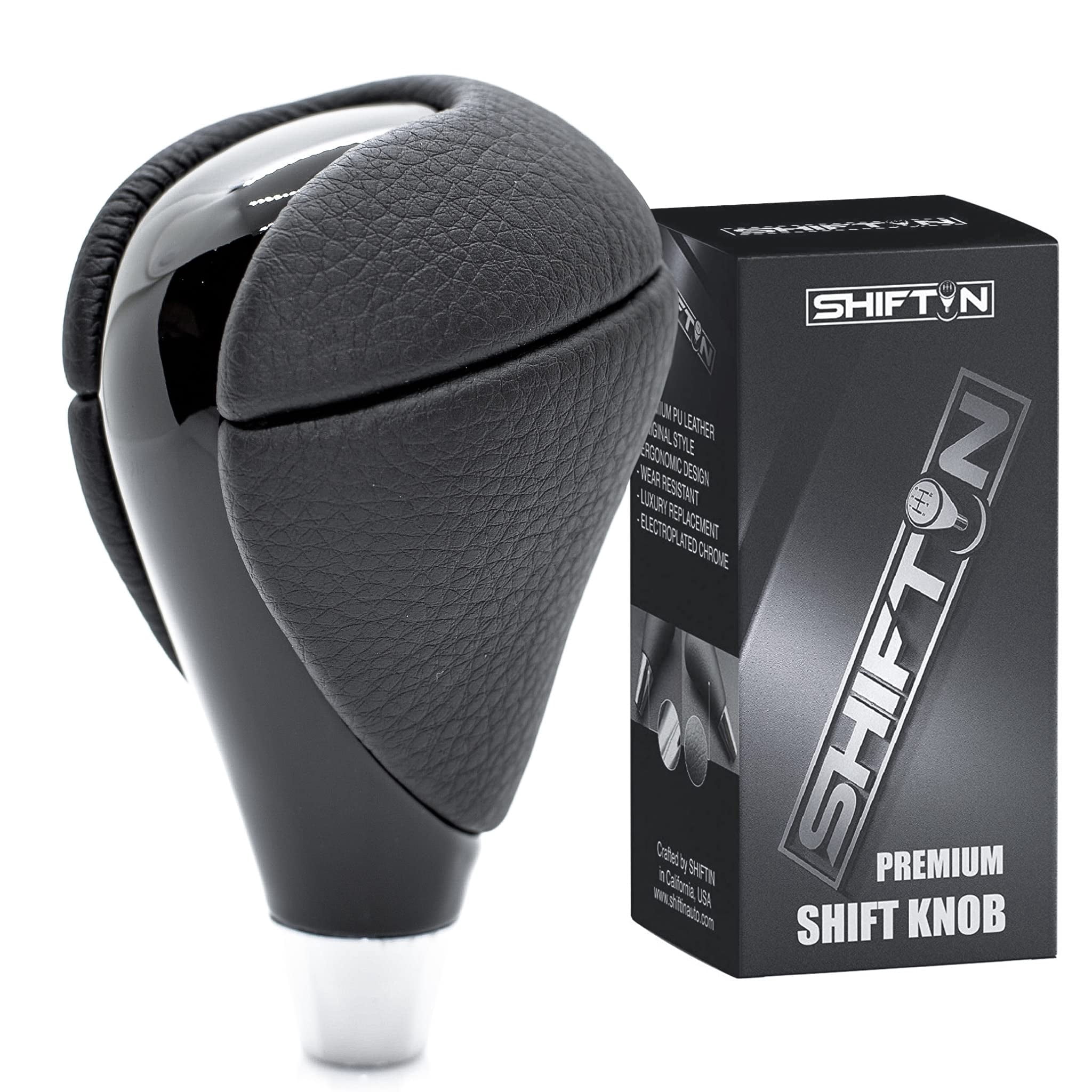 SHIFTIN Black Leather Piano Black Wood Gear Shift Knob Shifter for Lexus ES300h ES350 GS300 GS350 GS430 GS450h GS460 is-F IS250 IS300 IS350 LS460 LS600h RX350 RX450h (Black Leather / Piano Black)