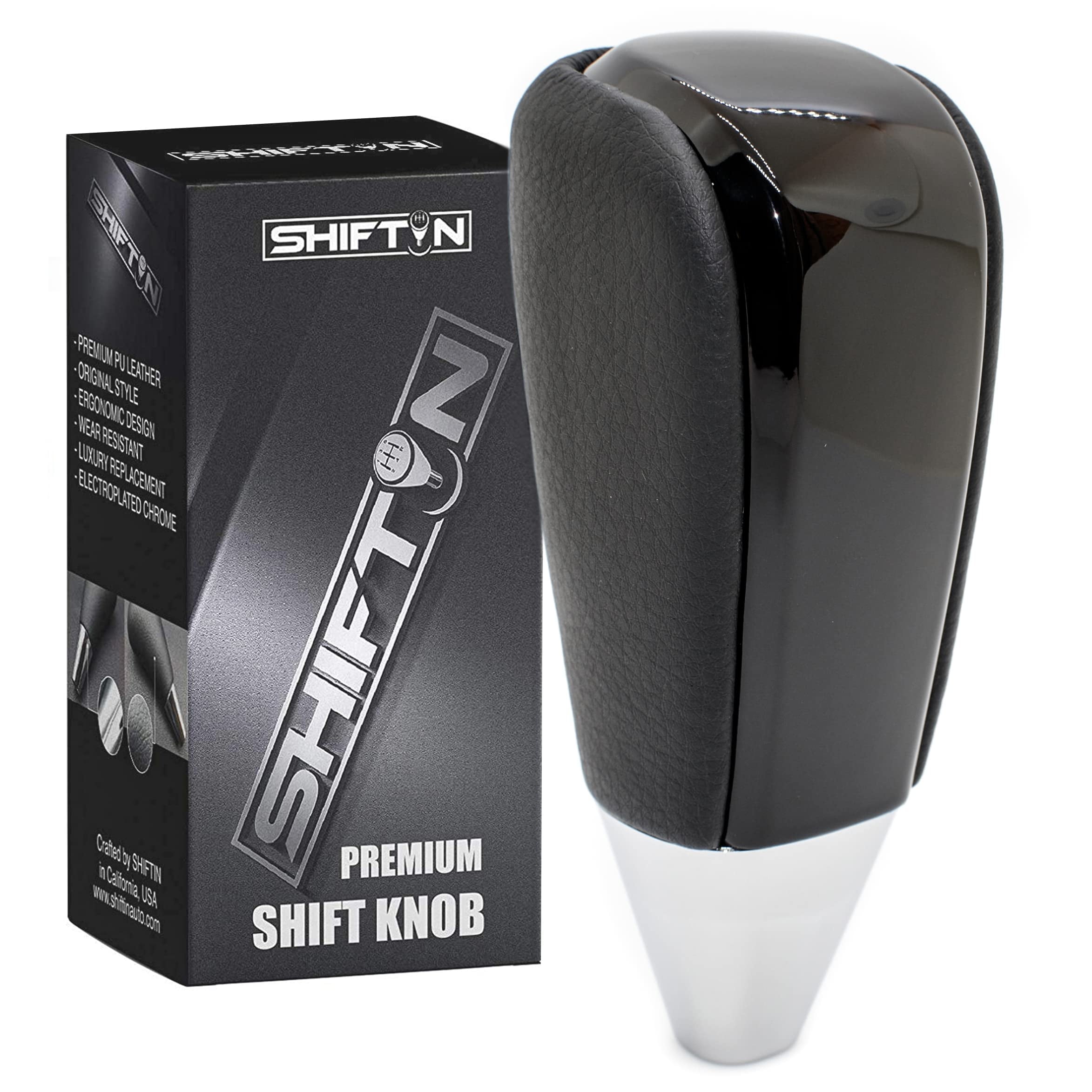 SHIFTIN Black Leather Piano Gear Shift Knob for Toyota Land Cruiser 4Runner Sequoia Tundra and Lexus LX (Black Leather / Piano Black)