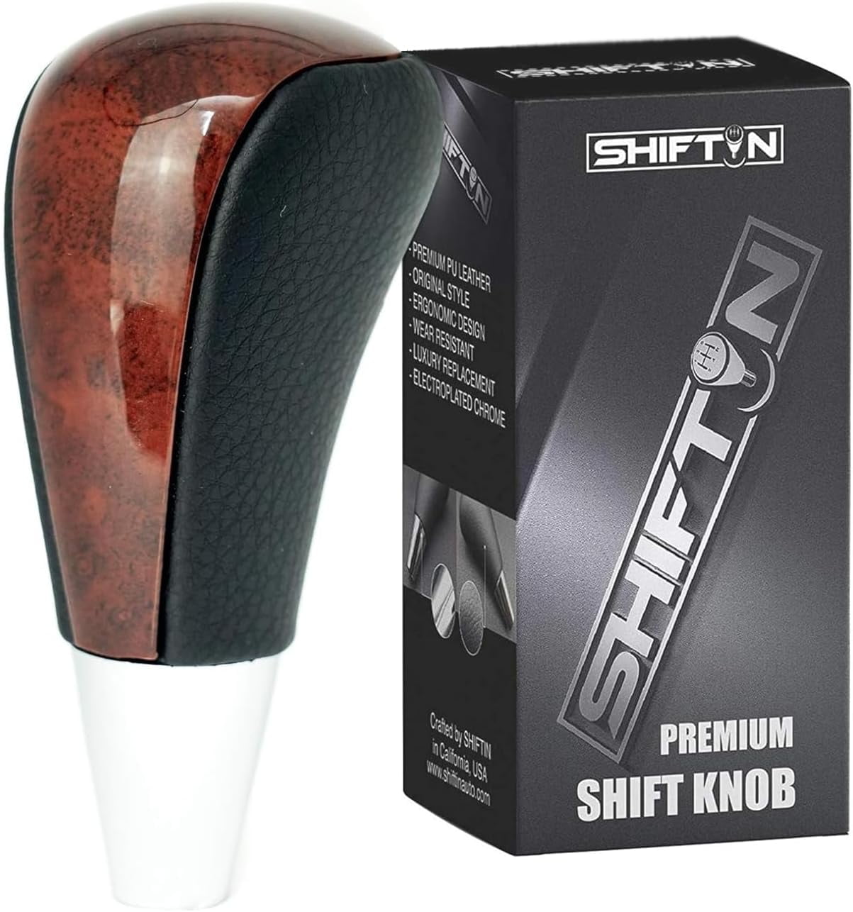 SHIFTIN Gear Shift Knob Shifter for Toyota Yaris 4Runner Rav4 Sienna Camry Corolla Tacoma Venza and Lexus ES GS IS LS LX RX SC 300 300h 330 350 400 430 450h 460 (Black Leather / Walnut Wood)