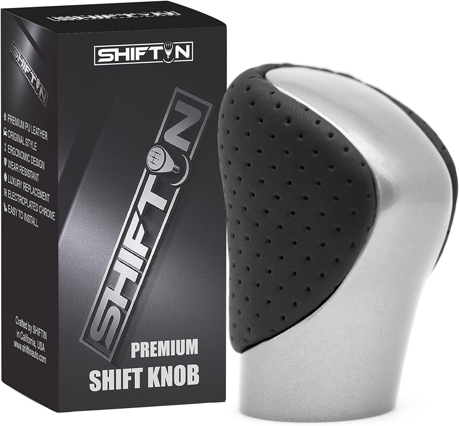 SHIFTIN Gear Shift Knob Shifter for Lexus ES GS GX IS NX RC RX 200t 300 350 3450h 450hL 350L (Black Leather / Gray Silver)