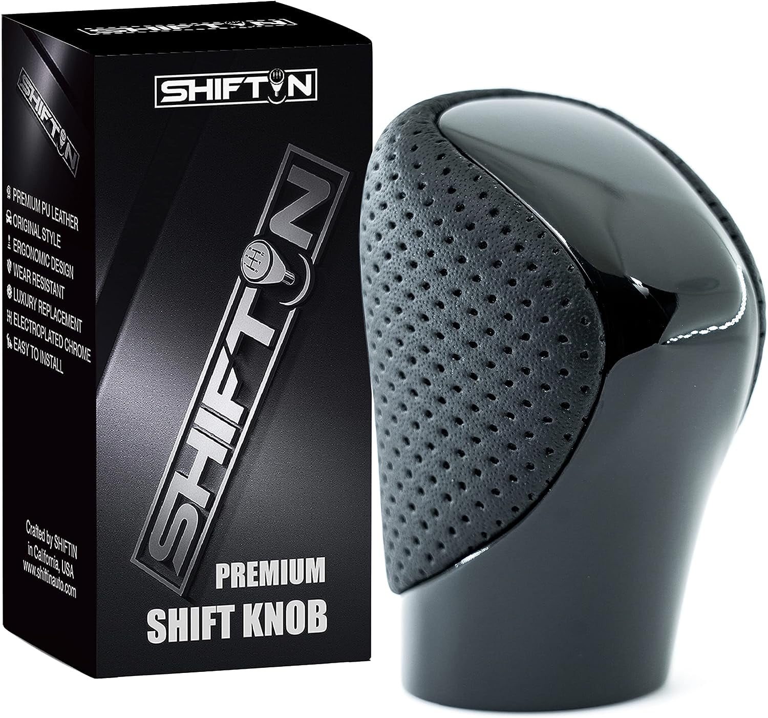 SHIFTIN Gear Shift Knob Shifter for Lexus ES GS GX IS NX RC RX 200t 300 350 3450h 450hL 350L (Black Leather / Piano Black)