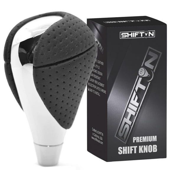SHIFTIN Gear Shift Knob Stick Shifter for Lexus ES300h ES350 GS300 GS350 GS430 GS450h GS460 is-F IS250 IS300 IS350 LS460 LS600h RX350 RX450h (Punched Black Leather / Chrome)