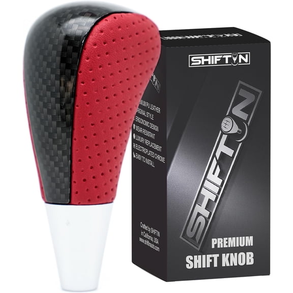 SHIFTIN Gear Shift Knob for Toyota Avalon Yaris 4Runner Rav4 Sienna Camry Corolla Tacoma Venza and Lexus ES GS IS LS LX RX SC 300 300h 330 350 400 430 (Red Leather / Carbon Fiber Pattern)