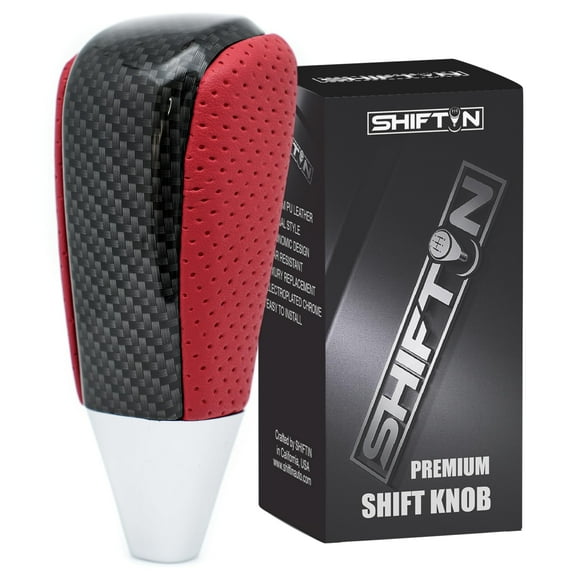 SHIFTIN Leather Carbon Fiber Wood Gear Shift Knob for Toyota Land Cruiser 4Runner Sequoia Tundra and Lexus (Red Leather /Carbon Fiber Pattern)