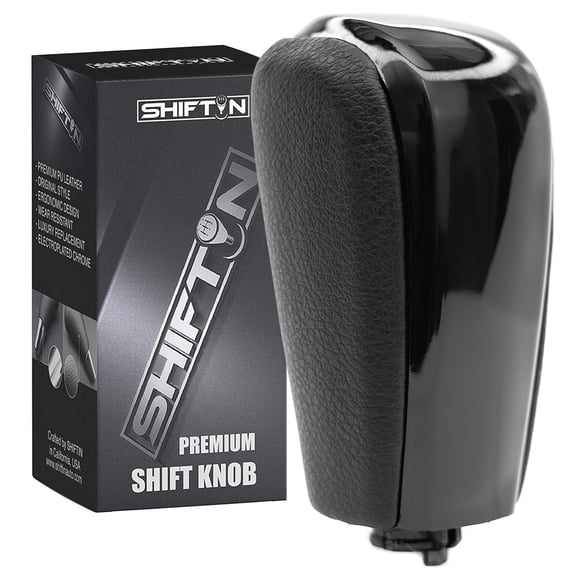 SHIFTIN Leather Wood Carbon Fiber Gear Shift Knob Stick Shifter for Toyota Land Cruiser Prado FJ-150 (Black Leather / Piano Black)