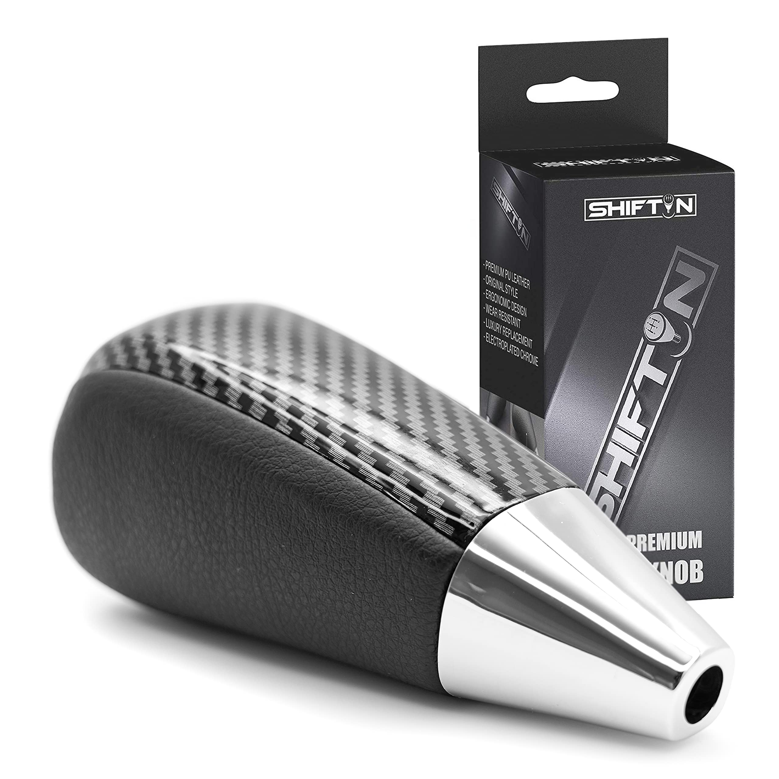 SHIFTIN Leather and Carbon Fiber Gear Shift Knob for Toyota Land